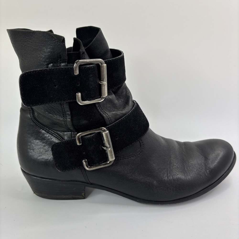 Paul Green Denver Belted Biker Boots Black Leather Women Size 4 1/2  US 7
